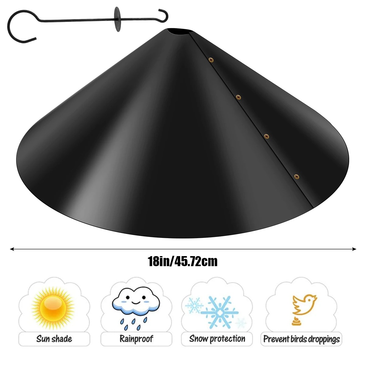 18-Inch Squirrel Baffle for Pole or Hanging Feeders 9 Squirrel baffle diameter of 18 inches shown on a black cone