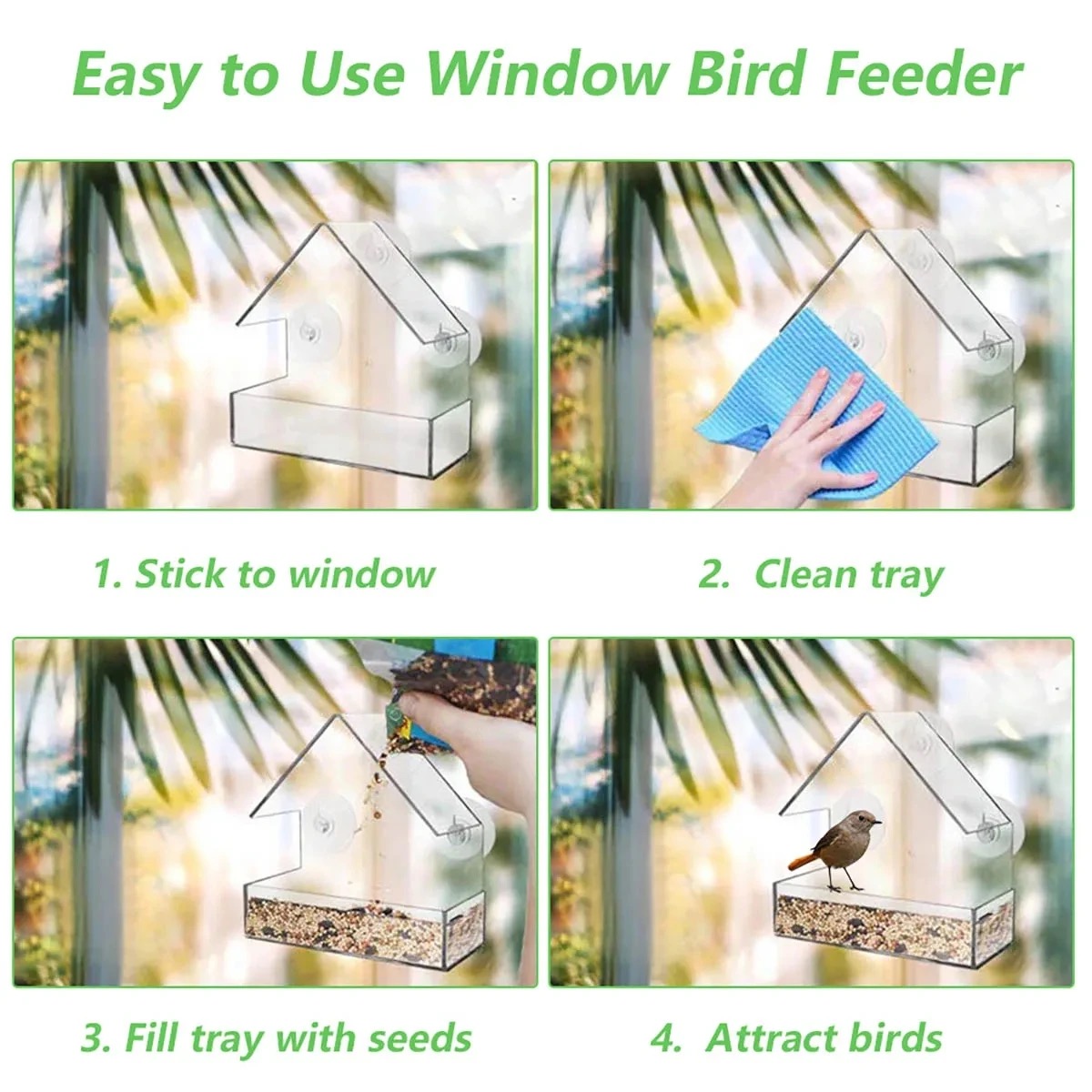 Clear House Suction Cup Bird Feeder for Windows 9 Four easy steps to mount and use a suction cup bird feeder on a window
